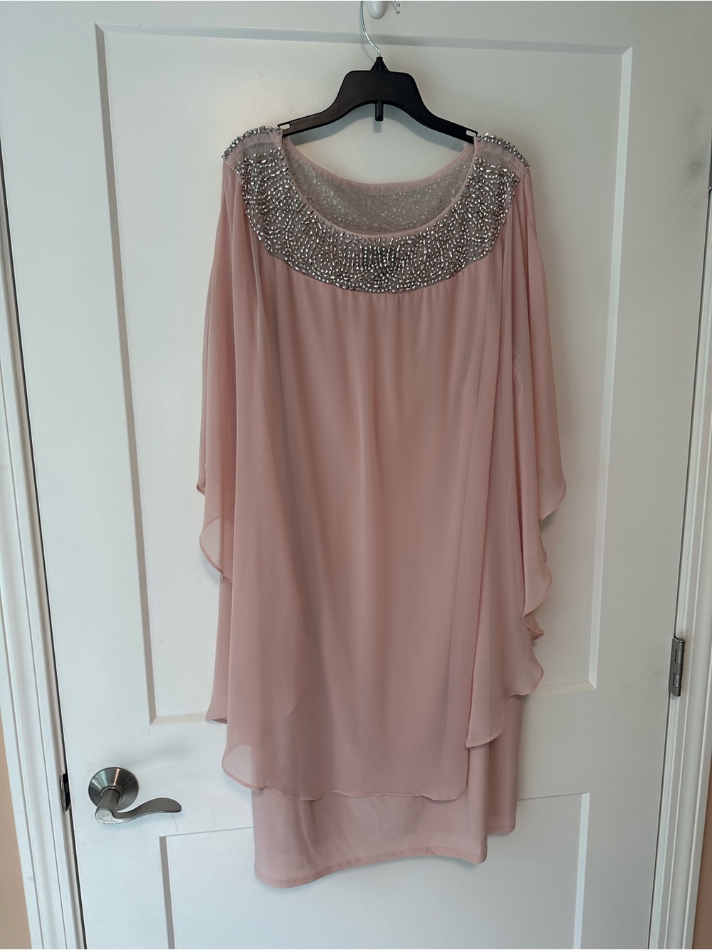 Xscape Blush Pink Beaded Neckline Midi Dress